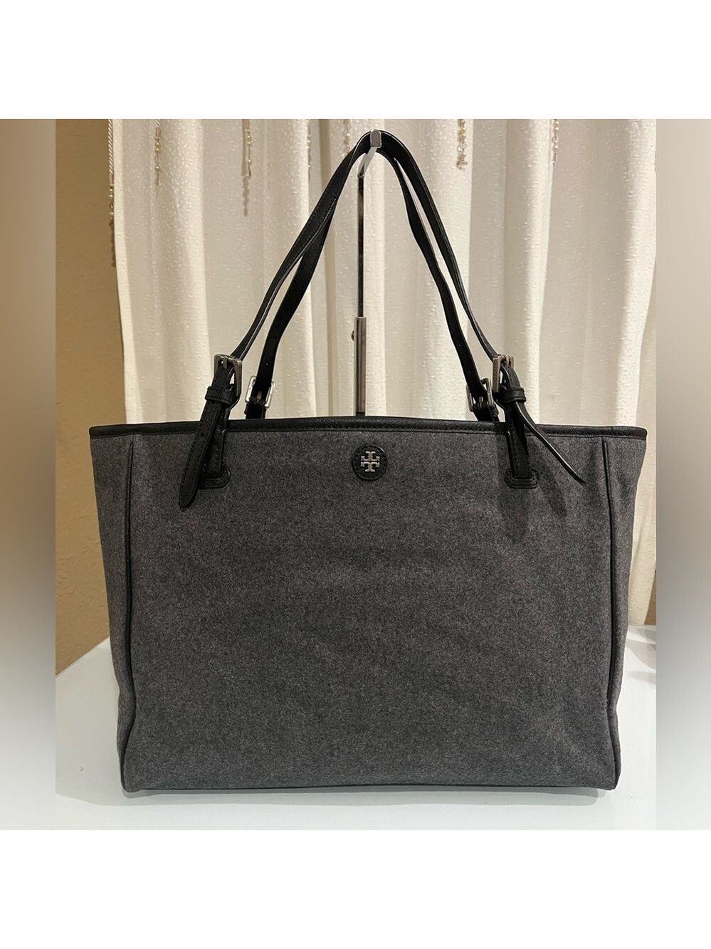 TORY BURCH GRAY WOOL TOTE